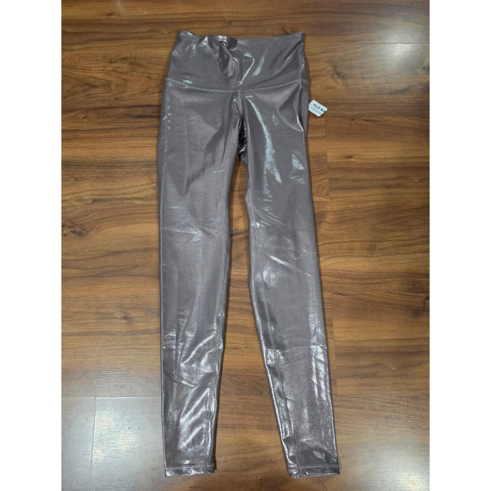 NWT Old Navy Powersoft Leggings Small Metallic Pewter Ultra High Rise Go-Dry